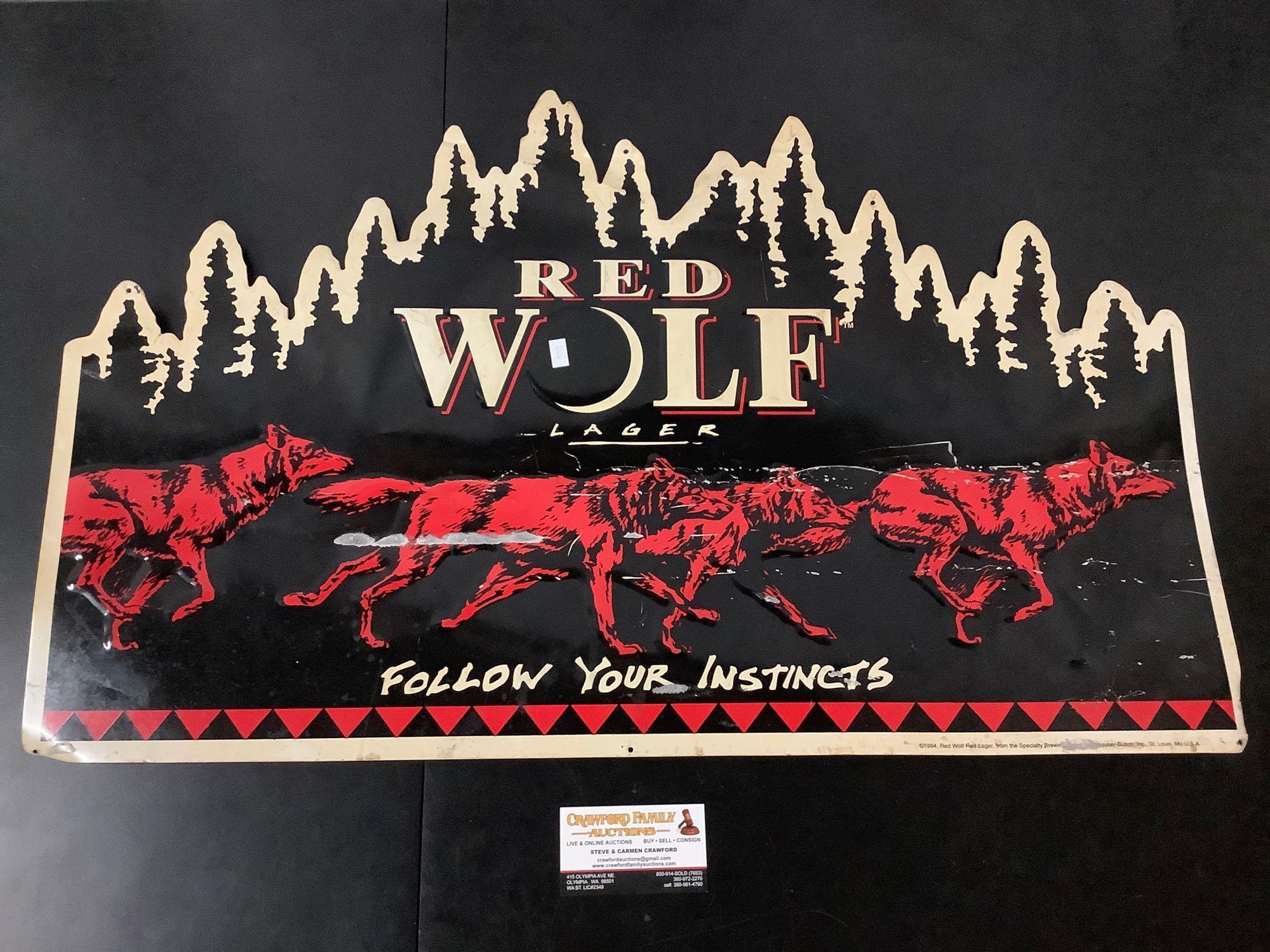 Red Wolf Lager (1994) beer advertising metal | Proxibid