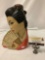 1965 Asian female painted ceramic bust by Brower - Marwal Ind. INC, approximately 12 x 8 inches.