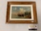 Antique framed original oil painting on board of Asian ships by the shore, approximately 13 x 10
