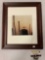 framed photograph of boat docked in Italy, signed by artist, approximately 14 x 17 inches.