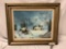 Vintage framed original oil painting of a farm in winter, artist unknown, approx 33x27 inches.