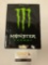 Monster energy drink enamel sign, approx 8x11 inches.