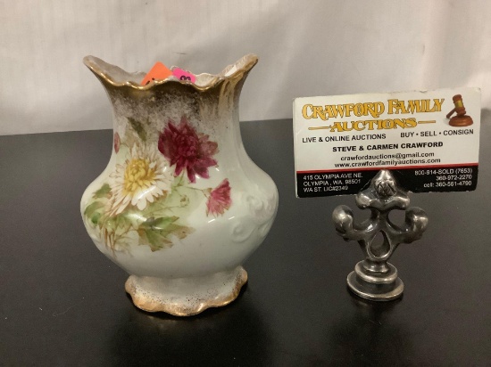 Antique ceramic Homer Laughlin vase, has crack, approximately 5x4 inches.