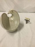 Ceramic Dove sculpture, with woven bottom. Measures approximately 11x8x12 inches.