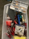 OPEN BOX LOT: tools and home improvement items, soldering gun, chisels, marine pocket puller and