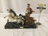 Horse pulled Chariot and Gladiator statue, Souvenir of Rome approx 12 x 4 x 9 inches