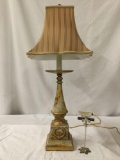 Modern three-phase table lamp with Chelsea House shade, tested and working, approx 32x12 inches