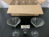 Lot of eight Yazi ginger flavored vodka martini cocktail glasses, approx 7x4.5 inches.