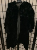 Antique Arctic Fur Co. Inc. long black fur coat, lining needs repair, approx 43x18 inches.