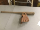 Baseball bat and glove