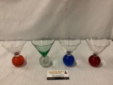 Lot of four vintage glass ball bass martini glasses, approximate 5 x 4 inches