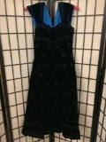 Handmade ladies black velvet dress, approx 44x38 inches.
