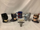 5 DC Comics - 1997 Batman character mugs, 2 Batman (1 with nose chip), Robin, Mister Freeze etc