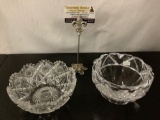 2 vintage cut crystal/glass bowls - 1 ornate classic pattern & 1 w/ clean geometric pattern