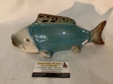 Glazed ceramic fish art piece, approx 11x3x5 inches