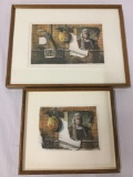 2 Prints of Etching #5 by Jerrold Belland. One is signed and numbered 1/15. Framed