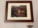 Framed photo of canal in Venice Italy and passing pedestrians, signed by artist, approximately 16 x