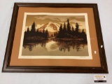 Framed (without glass) print, Reflection Lake by Walton Butts, signed and titled by artist, shows