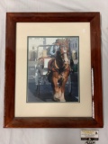 Framed photograph of Peruvian horse drawn carriage and driver, approx 21x24 inches.