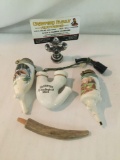 Collection of 4 pipe pieces, 3 are porcelain and one is horn. The largest piece measures