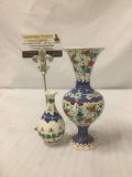 2 hand painted flower print vases - artist signed on the bottom