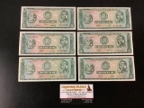 6 unc Peru 5 bank notes (1968-1974) - Banco Central De Reserve Del Peru