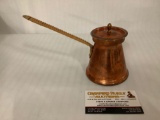 Copper Turkish coffee pot with wrapped handle, made in Germany, approx 8x5 inches