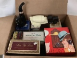 OPEN BOX LOT; vintage Avon cologne bottles , cement truck, pipe with mans face approx 17x12x13