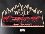 Red Wolf Lager (1994) beer advertising metal sign, approx 30x19 inches. BK