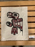 Native American totem eagle print on cloth, approx 17x22 inches.