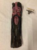 Antique wood carved mask, handpainted by unknown artist, approximately 5 x 20 inches.