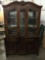 Large modern 2 pc hutch with lighted shelving, dark walnut stain and timeless design