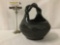 Santa Clara Pueblo Pottery handcoiled blackware basket/vase with dramatic scene on side