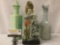 3 vintage decanters incl. Akron agate milk glass decanter, Tombstone decanter & floral milk glass