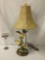 Vintage porcelain bird lamp - 2 birds nestled beneath a gray shade - tested and working fine