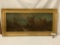 Large antique framed original oil painting of a small village in gesso frame - as is