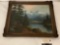 Antique framed original mountain scene painting by unknown artist on board
