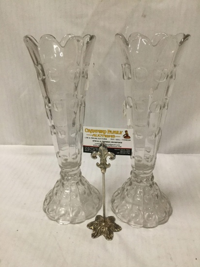 2 antique National Glass Company model flint glasswork - 15" pillar vases circa 1900