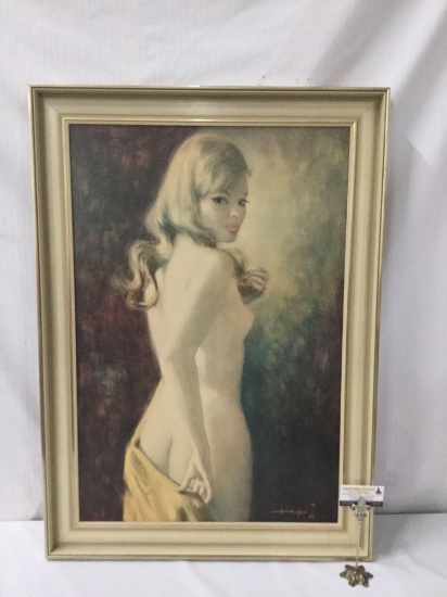 Framed 1968 original oil painting of a nude woman - signed by artist Hofer
