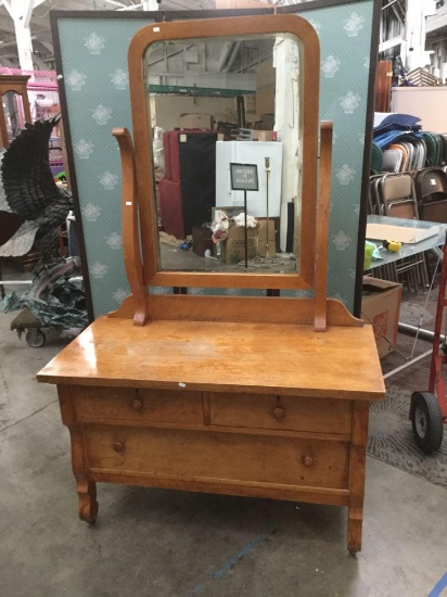 Doernbecher turn of the century empire style vanity dresser with casters and mirror - as is