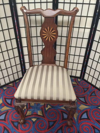 Modern antique repro dining or parlor chair with inlay back and striped seat