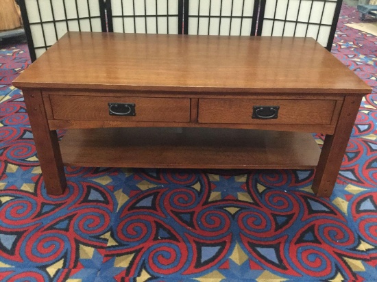Modern mission style coffee table with 2 drawers - good cond