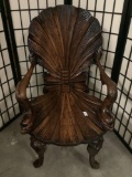 Antique one of a kind hand carved Clam shell parlor chair with eel arms - fantastic design