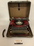 Antique Royal - Red typewriter with travel case leather handle included but not attached