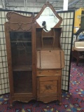 Antique Victorian side by side secretary desk feat. hand carve wood accents and a beveled mirror