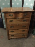 Antique serpentine front 5 drawer dresser with brass pulls, dovetailing etc
