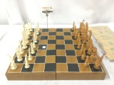 Vintage wood and bone chess set from Hangon Ivory Factory in Hong Kong w/ Century Ball pieces
