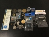Collection of 19 Boeing pins and memorabilia. 1/4 year pilot attendance pin & keychain