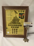 Framed World War II Emergency Coinage Collection - 1943 pennies, 11 silver wartime nickels etc