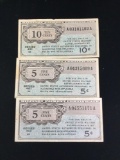 Collection of 3 1936 series 461 US military payment certificate notes incl. 2 5 cent & 1 10 cent